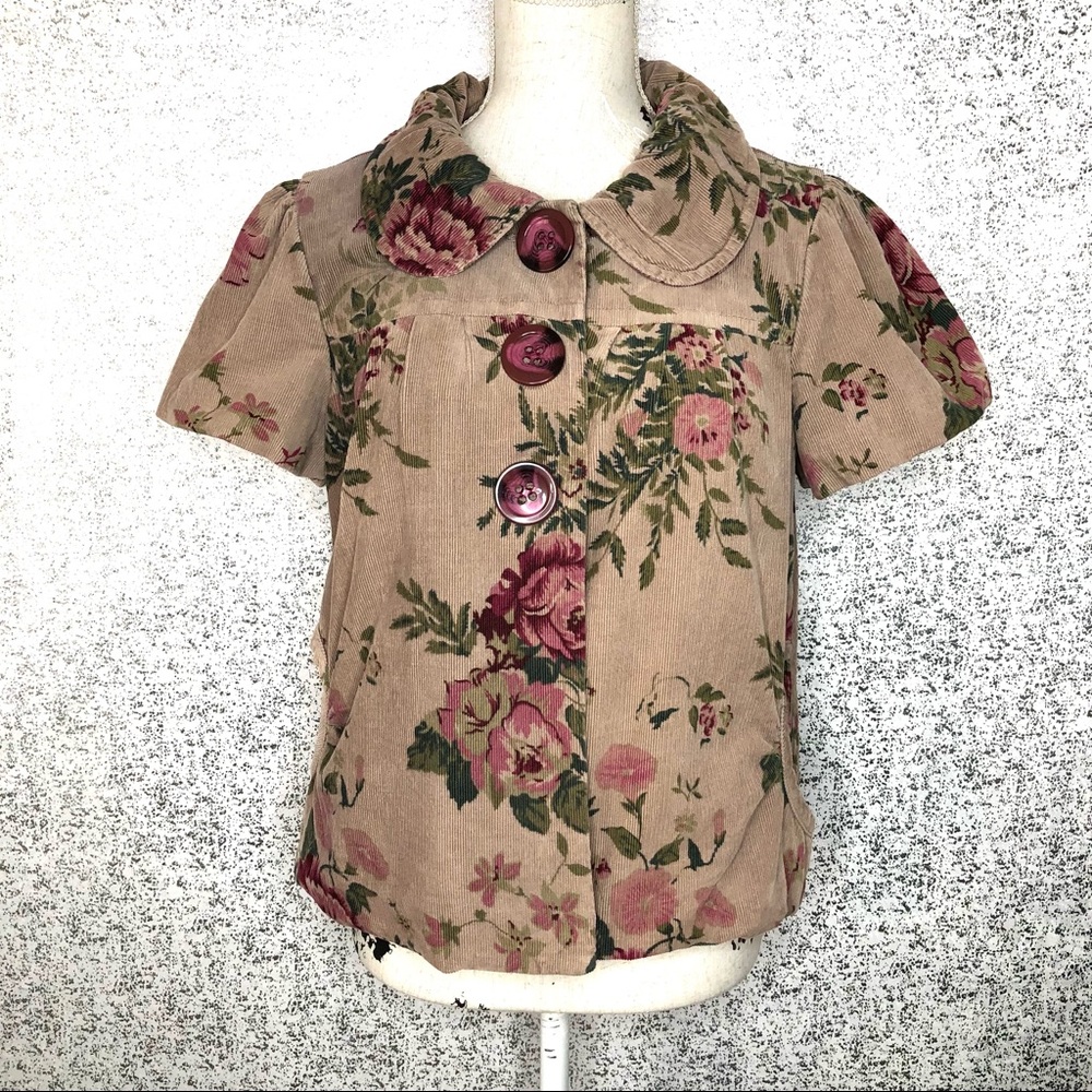 Vintage VTG Ivy Jane Corduroy Tan Mauve Burgundy Big Button Short Jacket Medium